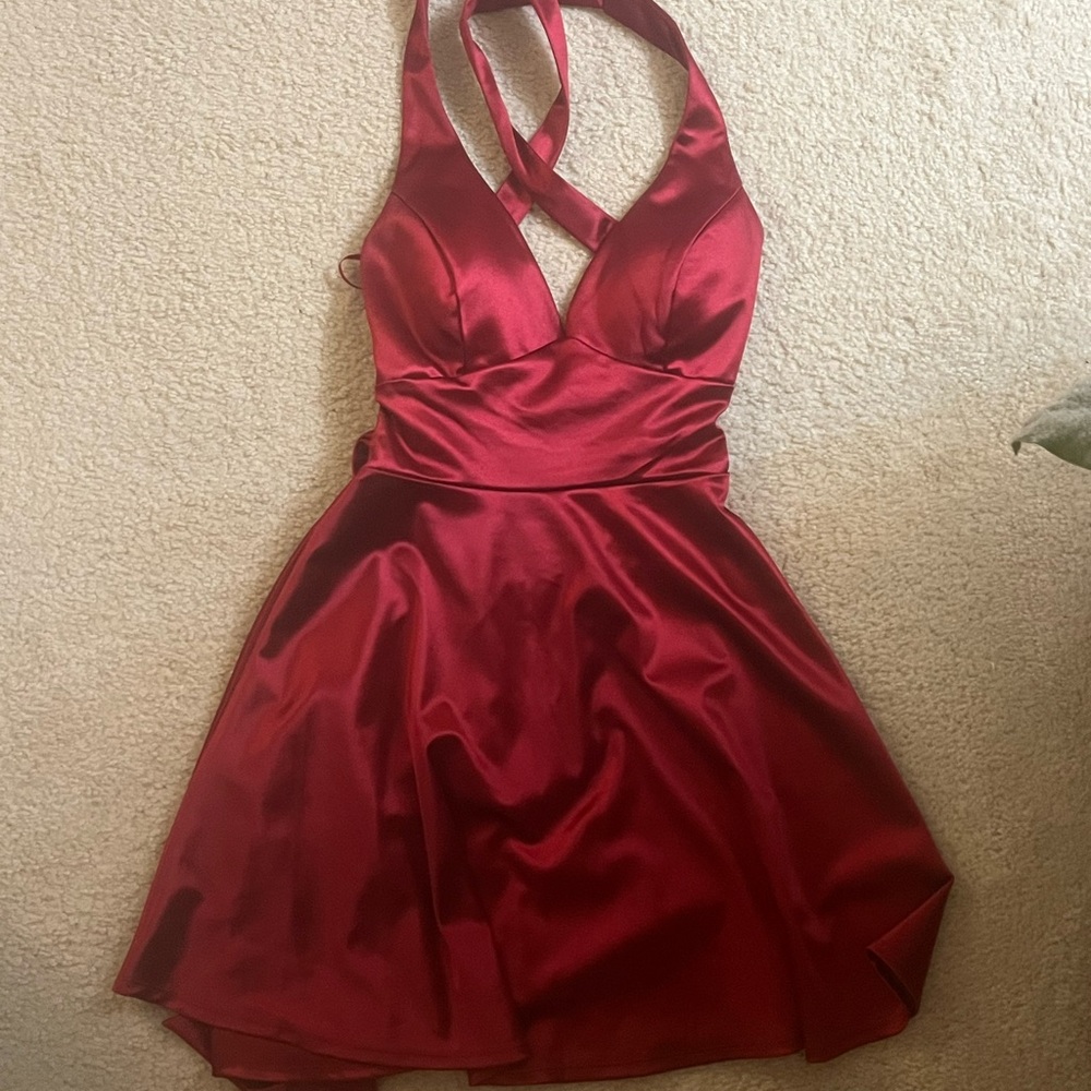 Windsor Crimson Backless Halter Dress